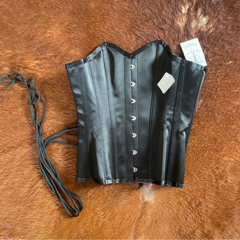 NEW Black Satin Lace Back Corset WITH BONING XXS